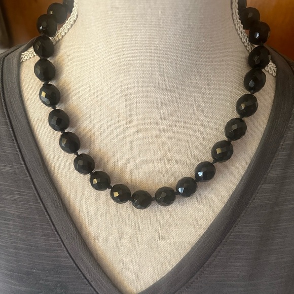 Chunky Lucite Bead Necklace Black 20” Secure Clasp Little Black Dress Necklace - Picture 1 of 5